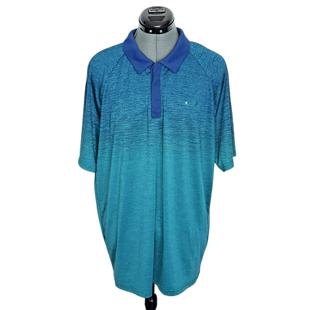 Oakley Mens XL Regular Fit Space Dye Polo Shirt Blue Teal Short Sleeve Athletic